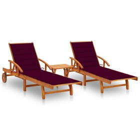 Sun loungers with table and cushions 2 pcs solid acacia wood by vidaXL, Loungers - Ref: Foro24-3077354, Price: 381,46 €, Disc...