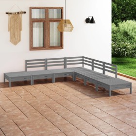 Gartenmöbel-Set 7-teilig aus massivem grauem Kiefernholz von vidaXL, Gartensets - Ref: Foro24-3082649, Preis: 295,53 €, Rabat...