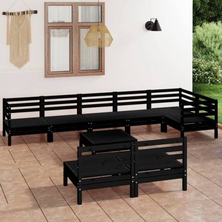 Juego de muebles de jardín 9 pzas madera maciza de pino negro de vidaXL, Conjuntos de jardín - Ref: Foro24-3082893, Precio: 4...