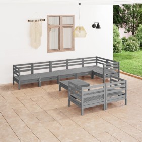 Garden furniture set 9 pieces solid gray pine wood by vidaXL, Garden sets - Ref: Foro24-3082931, Price: 455,79 €, Discount: %