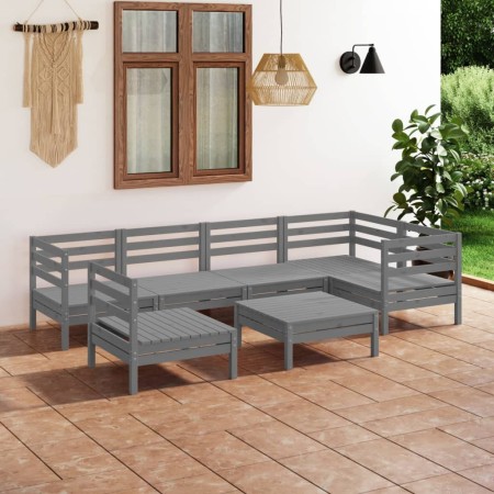 Juego de muebles de jardín 7 piezas madera de pino maciza gris de vidaXL, Conjuntos de jardín - Ref: Foro24-3082734, Precio: ...