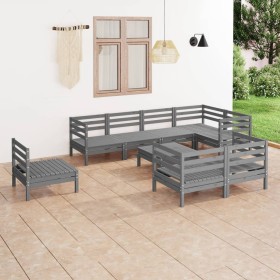 Juego de muebles de jardín 9 piezas madera maciza de pino gris de vidaXL, Conjuntos de jardín - Ref: Foro24-3082941, Precio: ...