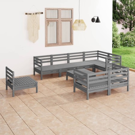 Gartenmöbel-Set 9-teilig aus massivem grauem Kiefernholz von vidaXL, Gartensets - Ref: Foro24-3082941, Preis: 451,99 €, Rabat...