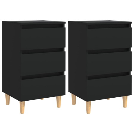 Mesitas de noche 2 uds patas madera maciza negro 40x35x69 cm de vidaXL, Mesitas de noche - Ref: Foro24-805890, Precio: 104,74...