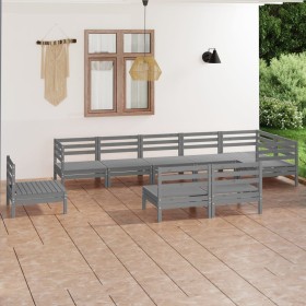 Garden furniture set 9 pieces solid gray pine wood by vidaXL, Garden sets - Ref: Foro24-3082906, Price: 454,25 €, Discount: %