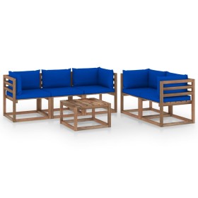 6-teiliges Gartenmöbel-Set mit blauen Kissen von vidaXL, Gartensets - Ref: Foro24-3067414, Preis: 313,86 €, Rabatt: %