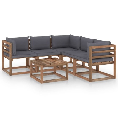 Set muebles de jardín 6 pzs cojines madera impregnada antracita de vidaXL, Conjuntos de jardín - Ref: Foro24-3067416, Precio:...