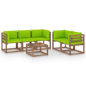 Juego de muebles de jardín 6 piezas con cojines verde lima de vidaXL, Conjuntos de jardín - Ref: Foro24-3067415, Precio: 308,...