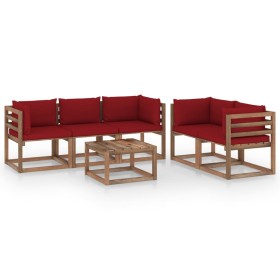 Juego de muebles de jardín 6 piezas con cojines rojo tinto de vidaXL, Conjuntos de jardín - Ref: Foro24-3067413, Precio: 308,...