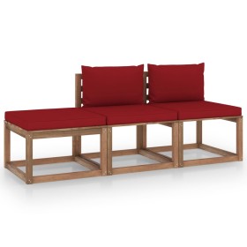 3-piece pallet garden set with impregnated pine wood cushions by vidaXL, Garden sets - Ref: Foro24-3067305, Price: 167,99 €, ...