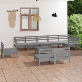 Juego de muebles de jardín 10 piezas madera maciza de pino gris de vidaXL, Conjuntos de jardín - Ref: Foro24-3082911, Precio:...