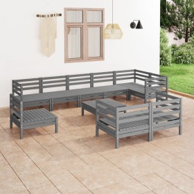 Juego de muebles de jardín 10 piezas madera maciza de pino gris de vidaXL, Conjuntos de jardín - Ref: Foro24-3082951, Precio:...