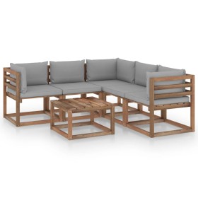 Garden furniture set 6 pieces impregnated wood with gray cushions by vidaXL, Garden sets - Ref: Foro24-3067417, Price: 348,99...