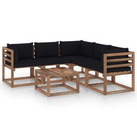 Set de muebles de jardín 6 pzs madera impregnada cojines negros de vidaXL, Conjuntos de jardín - Ref: Foro24-3067423, Precio:...