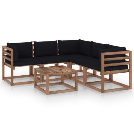 Garden furniture set 6 pieces impregnated wood with black cushions by vidaXL, Garden sets - Ref: Foro24-3067423, Price: 365,4...