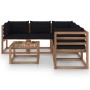 Garden furniture set 6 pieces impregnated wood with black cushions by vidaXL, Garden sets - Ref: Foro24-3067423, Price: 365,4...