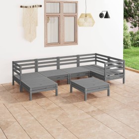 Juego de muebles de jardín 7 piezas madera maciza de pino gris de vidaXL, Conjuntos de jardín - Ref: Foro24-3082961, Precio: ...