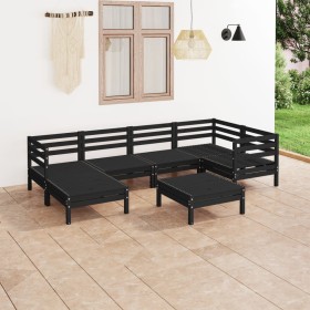 7-teiliges Gartenmöbel-Set aus massivem Kiefernholz schwarz von vidaXL, Gartensets - Ref: Foro24-3082963, Preis: 370,02 €, Ra...