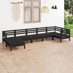 7-teiliges Gartenmöbel-Set aus massivem Kiefernholz schwarz von vidaXL, Gartensets - Ref: Foro24-3082968, Preis: 362,99 €, Ra...