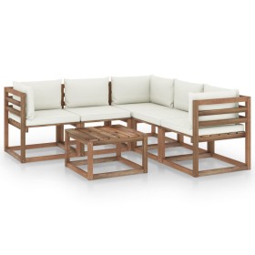 Garden furniture set 6 pieces impregnated wood with cream cushions by vidaXL, Garden sets - Ref: Foro24-3067418, Price: 426,7...