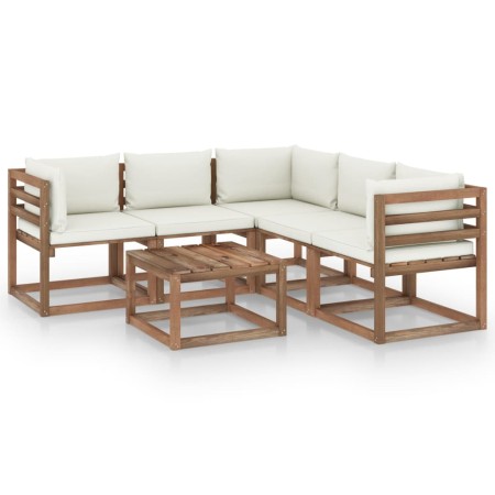 Set de muebles de jardín 6 pzs madera impregnada cojines crema de vidaXL, Conjuntos de jardín - Ref: Foro24-3067418, Precio: ...