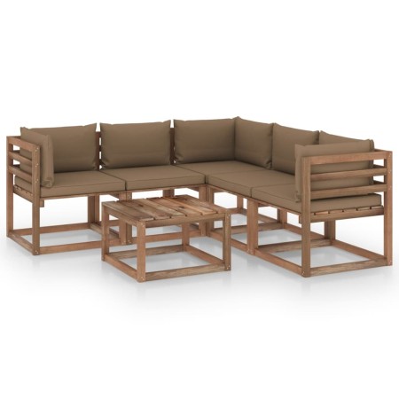 Set de muebles de jardín 6 pzs madera impregnada cojines taupe de vidaXL, Conjuntos de jardín - Ref: Foro24-3067424, Precio: ...