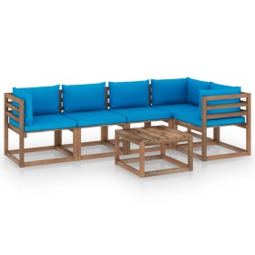 Garden furniture made of 6 pallet pieces with cushions, impregnated wood. by vidaXL, Garden sets - Ref: Foro24-3067456, Price...