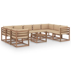 Set de muebles de jardín 10 piezas con cojines beige de vidaXL, Conjuntos de jardín - Ref: Foro24-3067515, Precio: 698,69 €, ...