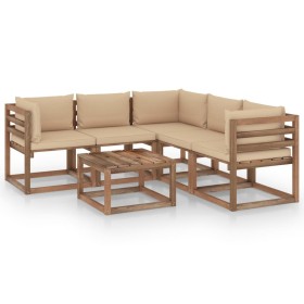 Gartenmöbelset 6-teilig aus imprägniertem Holz mit beigen Kissen von vidaXL, Gartensets - Ref: Foro24-3067419, Preis: 368,99 ...