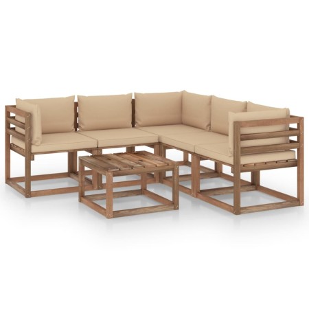 Set de muebles de jardín 6 pzs madera impregnada cojines beige de vidaXL, Conjuntos de jardín - Ref: Foro24-3067419, Precio: ...