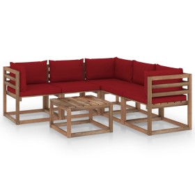 Garden furniture set 6 pieces impregnated wood with red cushions by vidaXL, Garden sets - Ref: Foro24-3067425, Price: 322,90 ...