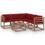 Set de muebles de jardín 6 pzs madera impregnada cojines rojos de vidaXL, Conjuntos de jardín - Ref: Foro24-3067425, Precio: ...