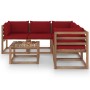 Set de muebles de jardín 6 pzs madera impregnada cojines rojos de vidaXL, Conjuntos de jardín - Ref: Foro24-3067425, Precio: ...