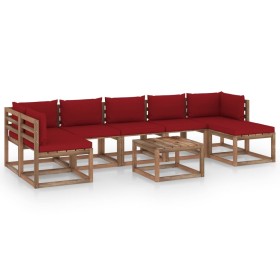 8-teiliges Gartenmöbel-Set mit rot-roten Kissen von vidaXL, Gartensets - Ref: Foro24-3067509, Preis: 430,99 €, Rabatt: %