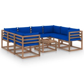 Juego de muebles de jardín 9 piezas con cojines azules de vidaXL, Conjuntos de jardín - Ref: Foro24-3067498, Precio: 521,99 €...