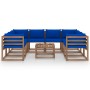 Juego de muebles de jardín 9 piezas con cojines azules de vidaXL, Conjuntos de jardín - Ref: Foro24-3067498, Precio: 521,82 €...