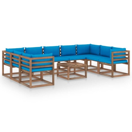 10-teiliges Gartenmöbel-Set mit hellblauen Kissen von vidaXL, Gartensets - Ref: Foro24-3067516, Preis: 624,31 €, Rabatt: %