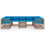 10-piece garden furniture set with light blue cushions by vidaXL, Garden sets - Ref: Foro24-3067516, Price: 624,31 €, Discoun...