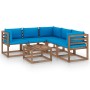 Set de muebles de jardín 6 pzs madera impregnada cojines azul de vidaXL, Conjuntos de jardín - Ref: Foro24-3067420, Precio: 3...