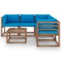 Garden furniture set 6 pieces impregnated wood with blue cushions by vidaXL, Garden sets - Ref: Foro24-3067420, Price: 392,21...