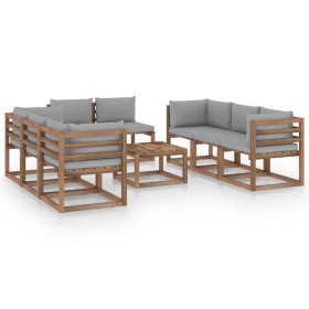 Juego de muebles de jardín 9 piezas con cojines gris de vidaXL, Conjuntos de jardín - Ref: Foro24-3067537, Precio: 583,99 €, ...