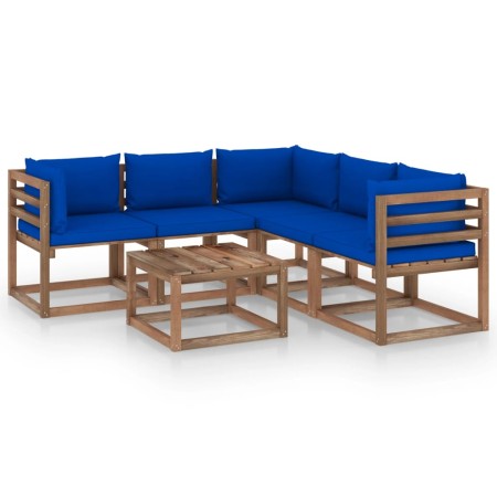 Set de muebles de jardín 6 pzs madera impregnada cojines azules de vidaXL, Conjuntos de jardín - Ref: Foro24-3067426, Precio:...