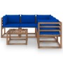 Garden furniture set 6 pieces impregnated wood with blue cushions by vidaXL, Garden sets - Ref: Foro24-3067426, Price: 353,99...