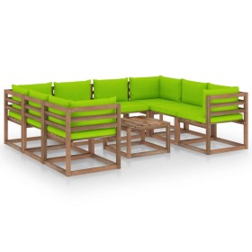 Juego de muebles de jardín 9 piezas con cojines verde lima de vidaXL, Conjuntos de jardín - Ref: Foro24-3067499, Precio: 521,...