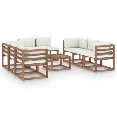 Juego de muebles de jardín 9 piezas con cojines crema de vidaXL, Conjuntos de jardín - Ref: Foro24-3067538, Precio: 661,99 €,...