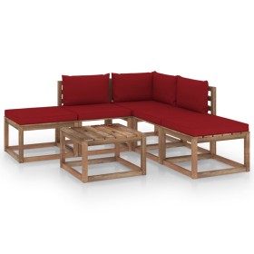 Garden furniture set 6 pieces with red cushions by vidaXL, Garden sets - Ref: Foro24-3067389, Price: 308,24 €, Discount: %