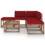 Garden furniture set 6 pieces with red cushions by vidaXL, Garden sets - Ref: Foro24-3067389, Price: 308,99 €, Discount: %