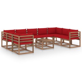 Juego de muebles de jardín 10 piezas con cojines rojos de vidaXL, Conjuntos de jardín - Ref: Foro24-3067518, Precio: 576,99 €...