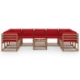 Juego de muebles de jardín 10 piezas con cojines rojos de vidaXL, Conjuntos de jardín - Ref: Foro24-3067518, Precio: 576,14 €...