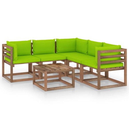 Set de muebles de jardín 6 pzs madera impregnada cojines verde de vidaXL, Conjuntos de jardín - Ref: Foro24-3067427, Precio: ...